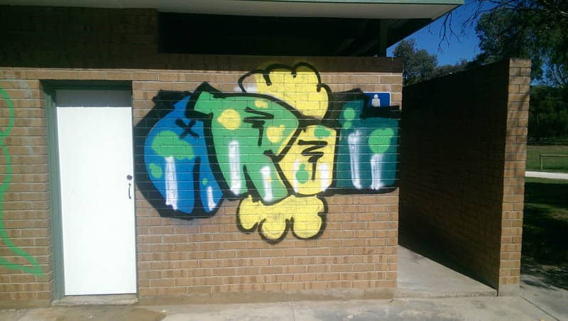 Toilet block wall after being sandblasted